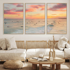 Sunset Beach Wall Art Canvas Print – Soft Coastal