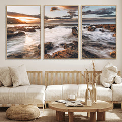 Rocky Coast Ocean Sunset Wall Art Canvas Print, Dramatic