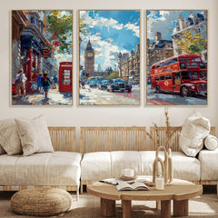 London City Street Wall Art Canvas Print, Big Ben & Red Bus