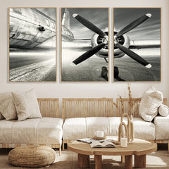 Vintage Airplane Wall Art Canvas Print, Black and White
