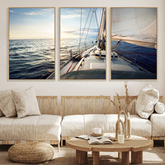 Sailboat Wall Art Canvas Print, Ocean Sunset Sailing Framed