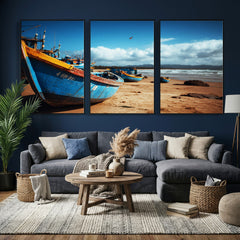 Fishing Boats Wall Art Canvas Print, Coastal Boat Beach