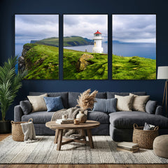 Coastal Lighthouse Wall Art Canvas Print, Cliffside Ocean