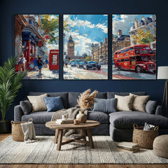 London City Street Wall Art Canvas Print, Big Ben & Red Bus