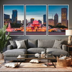 Chicago Wall Art Canvas Print - Chicago City Downtown Night