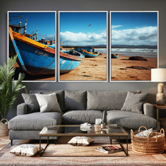 Fishing Boats Wall Art Canvas Print, Coastal Boat Beach