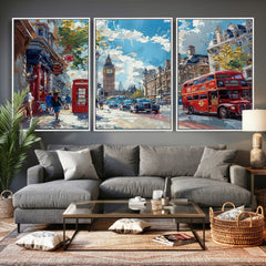 London City Street Wall Art Canvas Print, Big Ben & Red Bus
