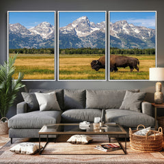 Bison in Mountain Landscape Wall Art Canvas Print – Western