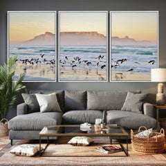 Seagulls Over Ocean Wall Art Canvas Print – Coastal Beach