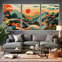 Yayoi Kusama Boho Mountain Landscape Large Wall Art,