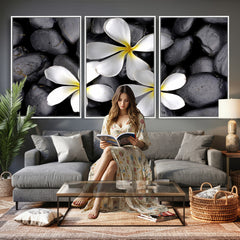 Plumeria Frangipani Black Stone Canvas | White Flower Spa