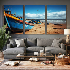 Fishing Boats Wall Art Canvas Print, Coastal Boat Beach