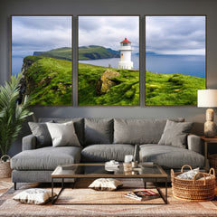 Coastal Lighthouse Wall Art Canvas Print, Cliffside Ocean