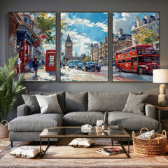 London City Street Wall Art Canvas Print, Big Ben & Red Bus