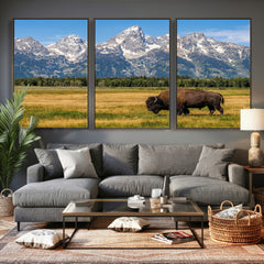 Bison in Mountain Landscape Wall Art Canvas Print – Western