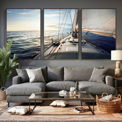 Sailboat Wall Art Canvas Print, Ocean Sunset Sailing Framed