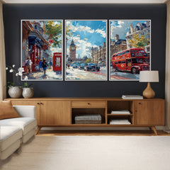 London City Street Wall Art Canvas Print, Big Ben & Red Bus