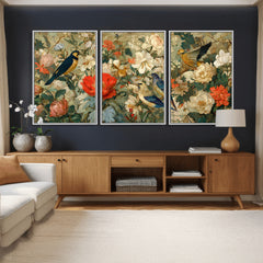 Vintage Birds and Flowers Wall Art Canvas Print, Botanical
