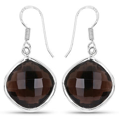 22.80 Carat Genuine Smoky Quartz .925 Sterling Silver Earrings