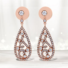 18K Rose Gold 1 1/4 Cttw Diamond Teardrop Shaped Drop and Dangle Screw Back Stud Earring (F-G Color, VS1-VS2 Clarity)