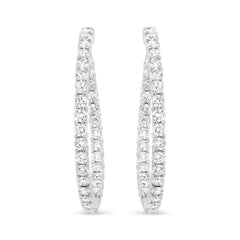 18K White Gold 3 5/8 Cttw Round Diamond Curved Inside-Outside Hoop Earrings (F-G Color, VS1-VS2 Clarity)