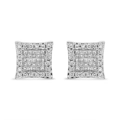 18K White Gold 1.00 Cttw Round and Princess-Cut Diamond Halo Square Stud Earring (G-H Color, SI1-SI2 Clarity)