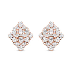 18K Rose Gold 8 1/3 Cttw Pear and Round Diamond Floral Cluster Omega Earrings (F-G Color, VS1-VS2 Clarity)