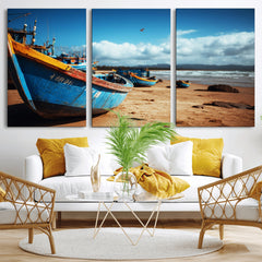 Fishing Boats Wall Art Canvas Print, Coastal Boat Beach