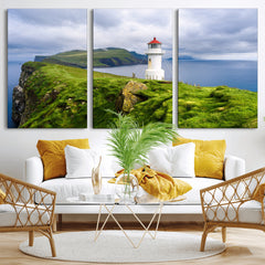 Coastal Lighthouse Wall Art Canvas Print, Cliffside Ocean
