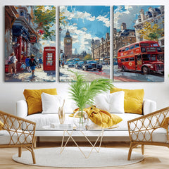 London City Street Wall Art Canvas Print, Big Ben & Red Bus