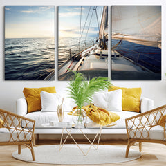 Sailboat Wall Art Canvas Print, Ocean Sunset Sailing Framed