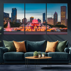 Chicago Wall Art Canvas Print - Chicago City Downtown Night