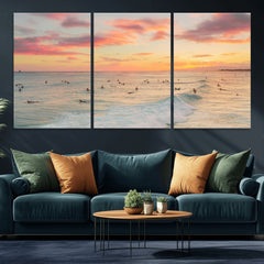 Sunset Beach Wall Art Canvas Print – Soft Coastal