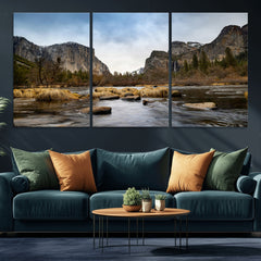 Yosemite Valley Mountain Landscape Wall Art Canvas Print,