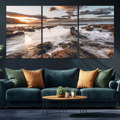 Rocky Coast Ocean Sunset Wall Art Canvas Print, Dramatic