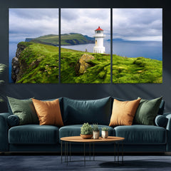 Coastal Lighthouse Wall Art Canvas Print, Cliffside Ocean
