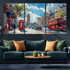 London City Street Wall Art Canvas Print, Big Ben & Red Bus