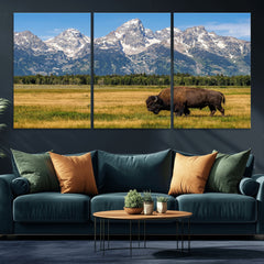 Bison in Mountain Landscape Wall Art Canvas Print – Western