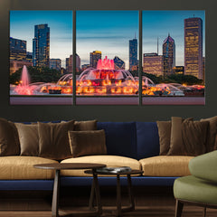 Chicago Wall Art Canvas Print - Chicago City Downtown Night