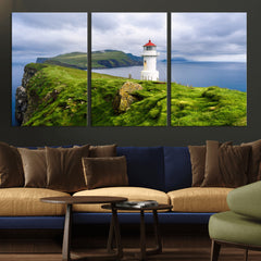 Coastal Lighthouse Wall Art Canvas Print, Cliffside Ocean
