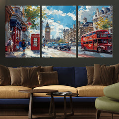 London City Street Wall Art Canvas Print, Big Ben & Red Bus
