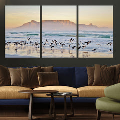 Seagulls Over Ocean Wall Art Canvas Print – Coastal Beach