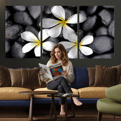 Plumeria Frangipani Black Stone Canvas | White Flower Spa