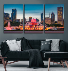 Chicago Wall Art Canvas Print - Chicago City Downtown Night