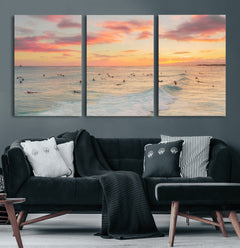 Sunset Beach Wall Art Canvas Print – Soft Coastal
