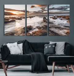 Rocky Coast Ocean Sunset Wall Art Canvas Print, Dramatic