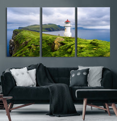 Coastal Lighthouse Wall Art Canvas Print, Cliffside Ocean