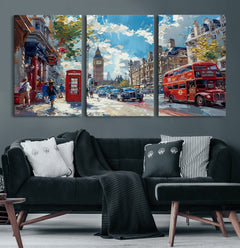 London City Street Wall Art Canvas Print, Big Ben & Red Bus