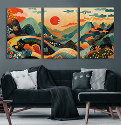 Yayoi Kusama Boho Mountain Landscape Large Wall Art,