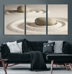 Zen Garden Stone Sand Canvas | Japanese Rock Garden Wall Art